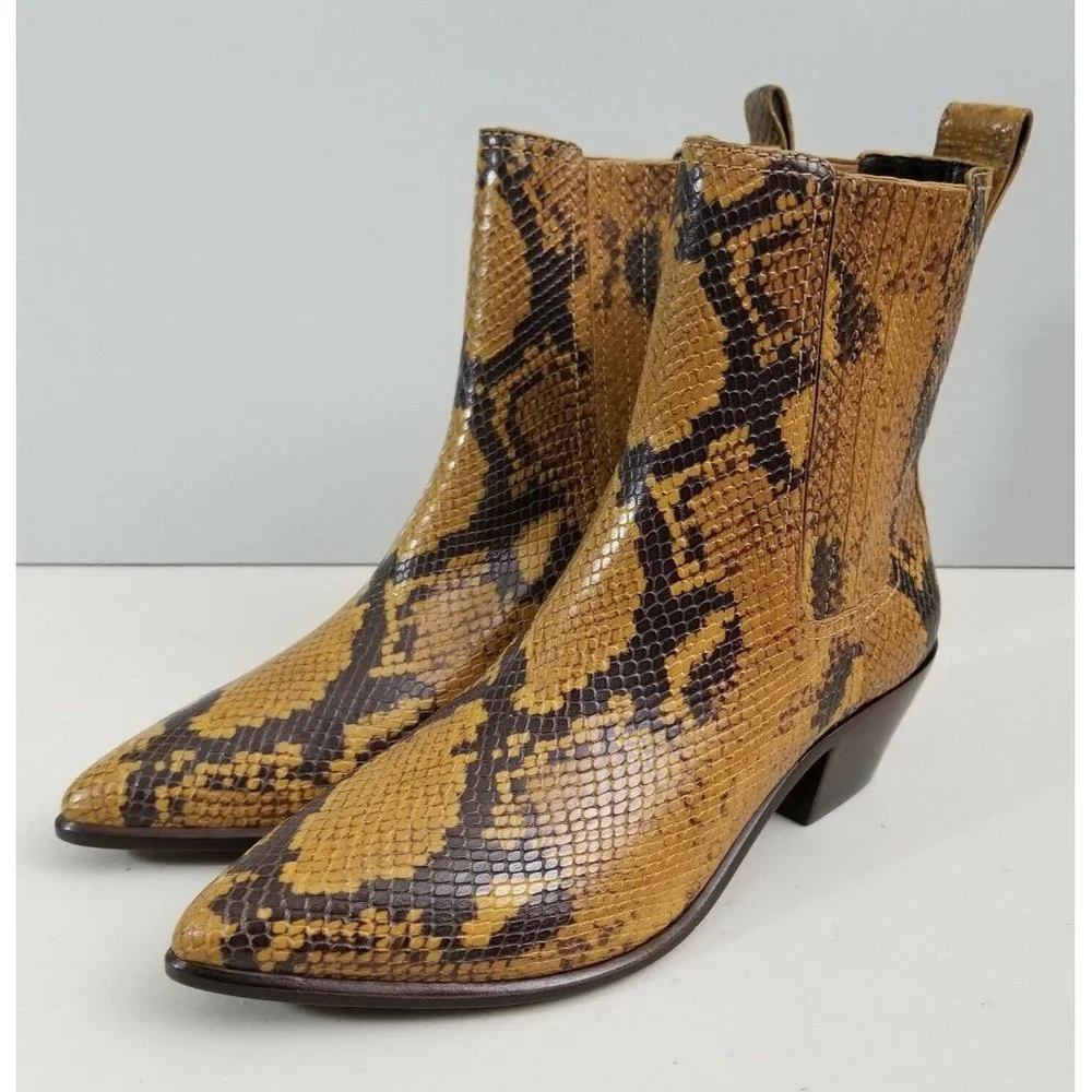 Loeffler Randall Aylin Ankle Boots Snake Embossed Leather Size 8.5